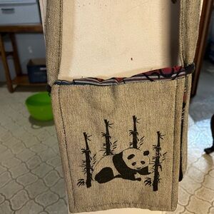 Gray Panda Print Crossbody Bag